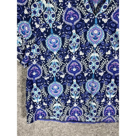 Talbots V-Neck Tiered Short Sleeve Blue Floral Crop Top Womens Large Lightweight - Picture 8 of 14